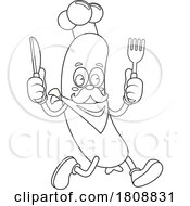 Poster, Art Print Of Cartoon Black And White Hungry Sausage Chef Food Mascot Character
