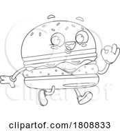 Poster, Art Print Of Cartoon Black And White Cheeseburger Food Mascot Character