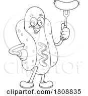 Poster, Art Print Of Cartoon Black And White Hot Dog Food Mascot Character