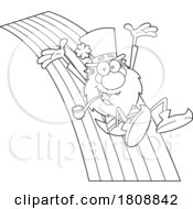 Poster, Art Print Of Cartoon Black And White Leprechaun Sliding Down A Rainbow And Smoking A Pipe