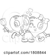 Cartoon Black And White Valentines Day Heart Mascot Couple On A Date