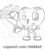 Poster, Art Print Of Cartoon Black And White Valentines Day Heart Mascot With A Bouquet