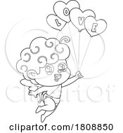 Cartoon Black And White Valentines Day Cupid With Love Balloons