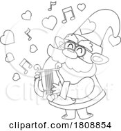 Poster, Art Print Of Cartoon Black And White Valentines Day Gnome Playing A Lyre