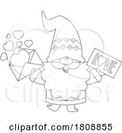 Cartoon Black And White Gnome With A Love Letter Or Valentine