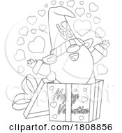 Poster, Art Print Of Cartoon Black And White Valentines Day Surprise Jumping Out Of A Gift Box