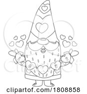 Poster, Art Print Of Cartoon Black And White Valentines Day Gnome With A Strand Of Hearts