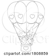 Poster, Art Print Of Cartoon Black And White Valentines Day Gnome In A Hot Air Balloon