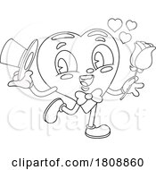 Poster, Art Print Of Cartoon Black And White Valentines Day Heart Mascot Being Romantic
