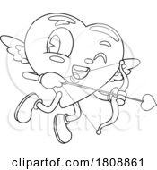 Cartoon Black And White Valentines Day Heart Mascot Aiming Cupids Arrow