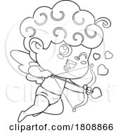 Cartoon Black And White Valentines Day Cupid With A Bow And Arrow