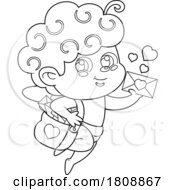 Cartoon Black And White Day Cupid With Valentines And Love Letters