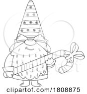 Cartoon Black And White Christmas Gnome Carrying A Candy Cane