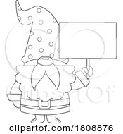 Cartoon Black And White Christmas Santa Gnome Holding A Sign