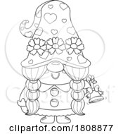Cartoon Black And White Christmas Gnome Ringing A Bell
