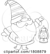 Poster, Art Print Of Cartoon Black And White Christmas Santa Gnome With A Lantern