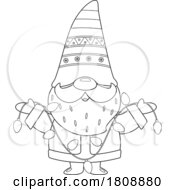 Cartoon Black And White Christmas Santa Gnome With Lights