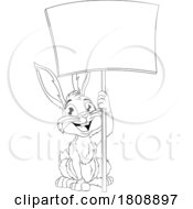 Poster, Art Print Of Easter Bunny Rabbit Holding A Sign Cartoon