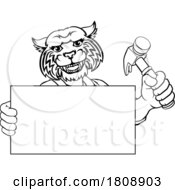 Poster, Art Print Of Wildcat Hammer Cartoon Mascot Handyman Carpenter