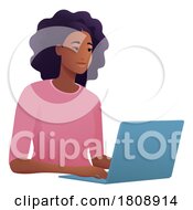 Woman Using Laptop Computer Cartoon Illustration