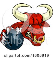 Poster, Art Print Of Bull Minotaur Longhorn Cow Bowling Mascot Cartoon