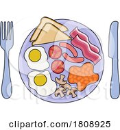 Fried Breakfast Food Knife Fork Plate Illustration