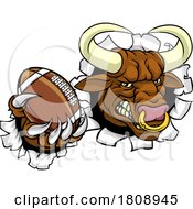 Poster, Art Print Of Bull Minotaur Longhorn Cow Football Mascot Cartoon