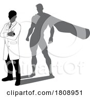 Poster, Art Print Of Superhero Doctor With Super Hero Shadow Silhouette