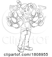 02/18/2024 - Handyman Cartoon Handy Man Caretaker Multitasking