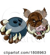 Poster, Art Print Of Boar Wild Hog Razorback Warthog Pig Bowling Mascot