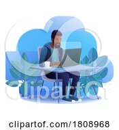 Man Using Laptop Computer Cartoon Illustration