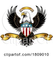 Poster, Art Print Of Bald Eagle With An American Shield And Gold Banners