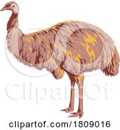 Poster, Art Print Of Emu Side View Isolated Background Art Deco Wpa Poster Art