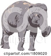 Poster, Art Print Of Indian Elephant Side View Isolated Background Wpa Art