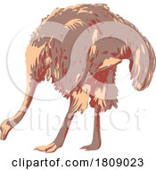 Common Ostrich Or Somali Ostrich Side View Isolated Art Deco WPA Poster Art
