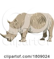 Poster, Art Print Of White Rhinoceros Side View Isolated Background Wpa Poster Art