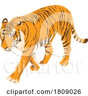 Poster, Art Print Of Bengal Tiger Side View Isolated Background Art Deco Wpa Poster Art