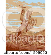 Cowboy Riding Prancing Horse In Plains Of Wild West WPA Poster Art