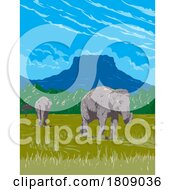 Poster, Art Print Of Indian Elephant In Bandhavgarh National Park India Art Deco Wpa Poster Art