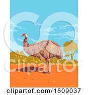Emu In Gundabooka National Park In Outback NSW Australia Art Deco WPA Poster Art