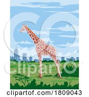 02/21/2024 - Giraffe In Nairobi National Park Kenya East Africa Art Deco WPA Poster Art