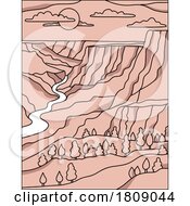 Poster, Art Print Of Grand Canyon And The Colorado River In Arizona Mono Line Art