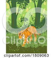 Poster, Art Print Of Bengal Tiger In Kanha Tiger Reserve Madhya Pradesh India Art Deco Wpa Poster Art