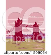 Tower Bridge On The River Thames In London England UK WPA Poster Art