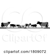 Poster, Art Print Of Farm Animal Silhouettes Field Scene Landscape