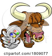 Poster, Art Print Of Bull Minotaur Longhorn Cow Gamer Mascot Cartoon