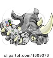 Poster, Art Print Of Rhino Rhinoceros Gamer Gaming Cartoon Mascot