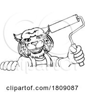 Wildcat Painter Decorator Paint Roller Mascot Man by AtStockIllustration