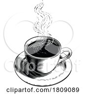 Poster, Art Print Of Coffee Cup Steam Smoke Retro Etching Woodcut Style