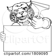 Poster, Art Print Of Window Cleaner Wildcat Car Wash Cleaning Mascot